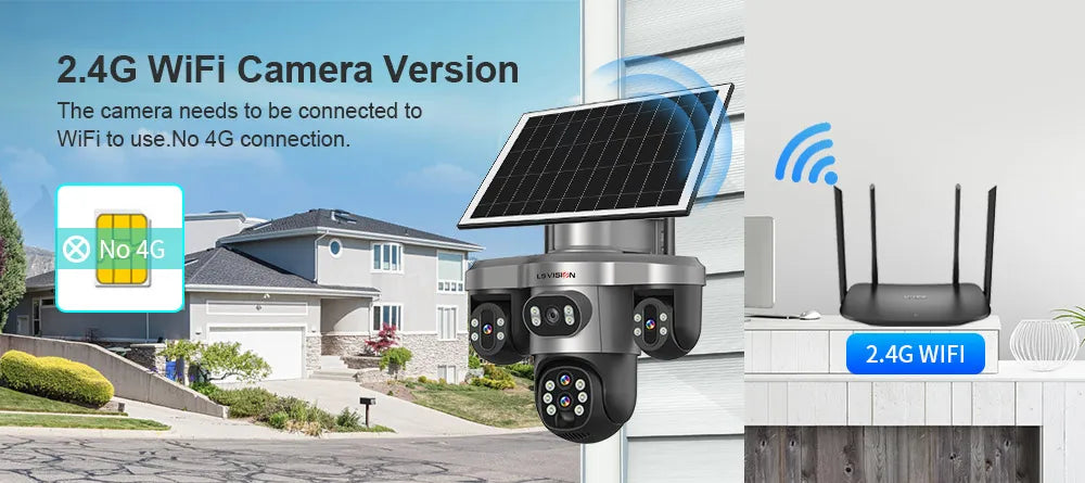 Solar Security Camera 4 Lens 3 Screen 10x Optical Zoom 4G WiFi PTZ
