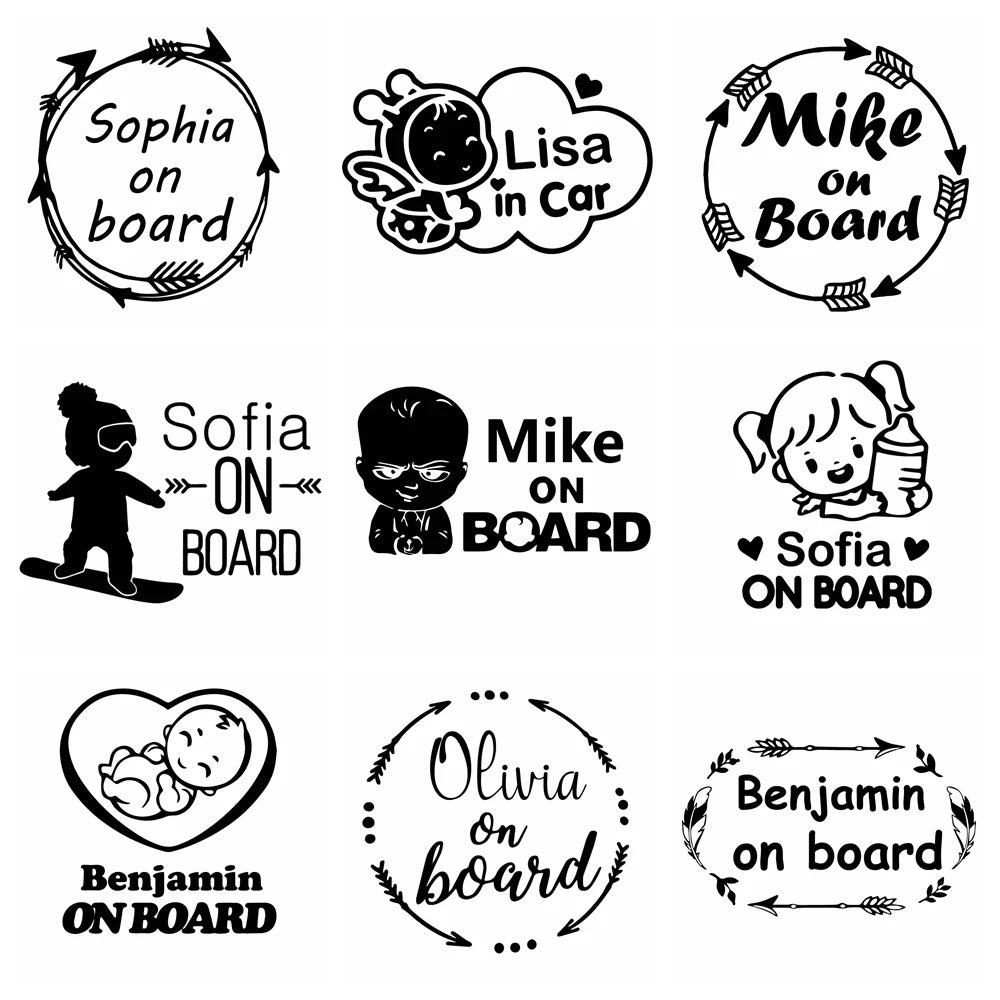 Baby on Board Name-Design Car Decal – Style Options