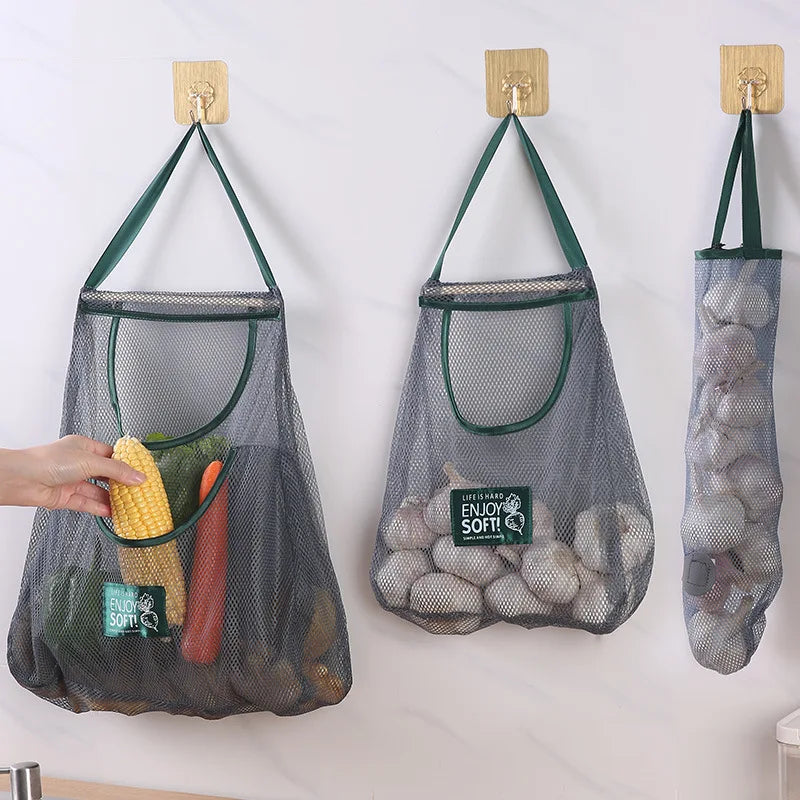 Reusable Storage Bags Kitchen Hanging Mesh Bag Home Fruit And Vegetable Storage Net Bag For Ginger Garlic Potatoes Onions 