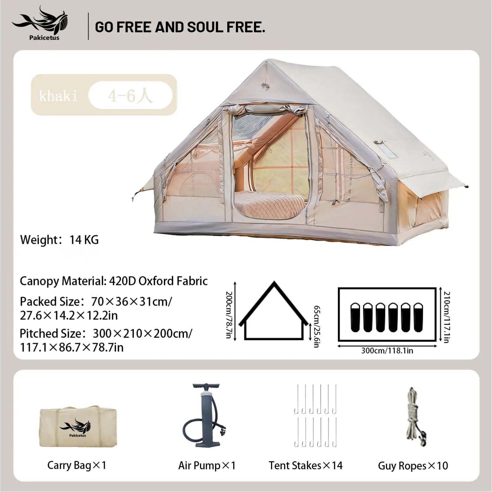 Inflatable Camping Tent for 4-8 Persons with Carry Bag