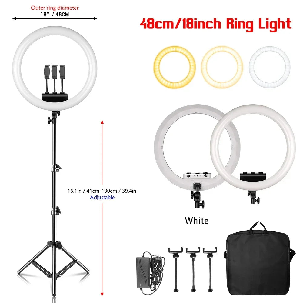 SH 18 Inch Thin Ring Light LED Selfie Video Lamp With Tripod Stand Phone Clip For YouTube Live Light Photography Studio 