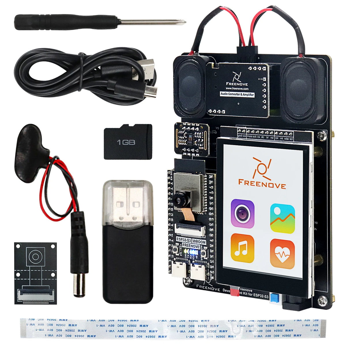 Kit de desarrollo Freenove para ESP32-S3 CAM inalámbrico, doble núcleo 32 bits 240 MHz, pantalla táctil, altavoces estéreo, sensor de ritmo cardíaco