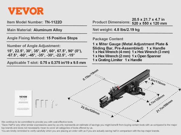 Precision Miter Gauge for Table Saws with 15 Positive Stops