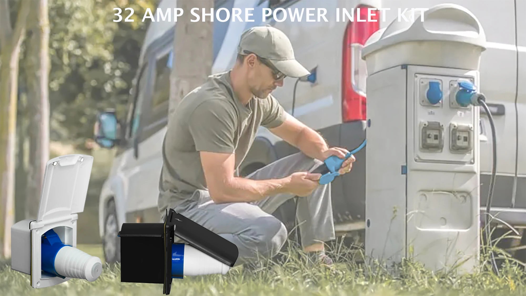 32 Amp Rv Inlet Plug & Rv Outlet Box Kit, 32 Amp Camper Plug Shore Power Inlet with Connector Protective Cover Rv Receptacle for