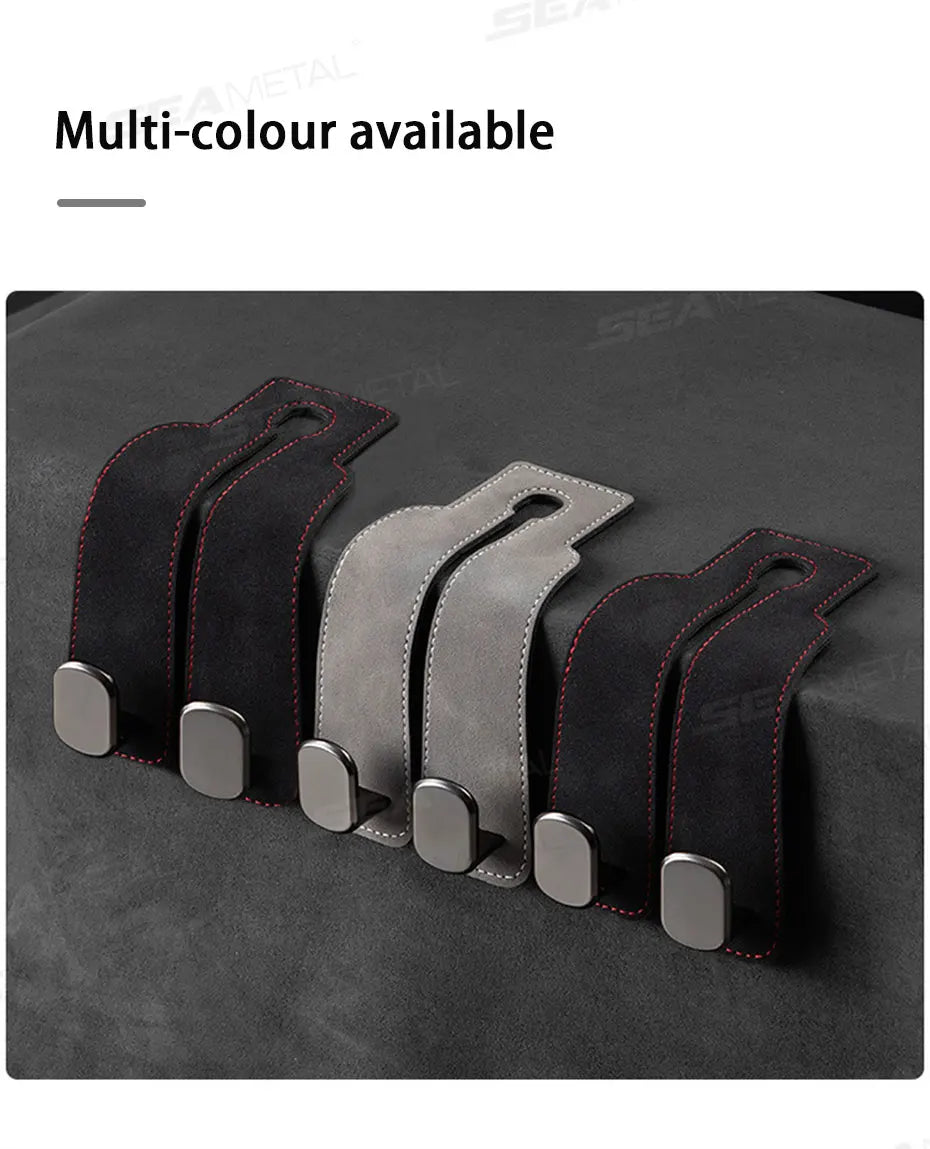 SEAMETAL Car Seat Back Hook Luxury Suede Headrest Hanging Hook 20KG Load-Bearing Universal Backseat Storage Hook for Purse Bag