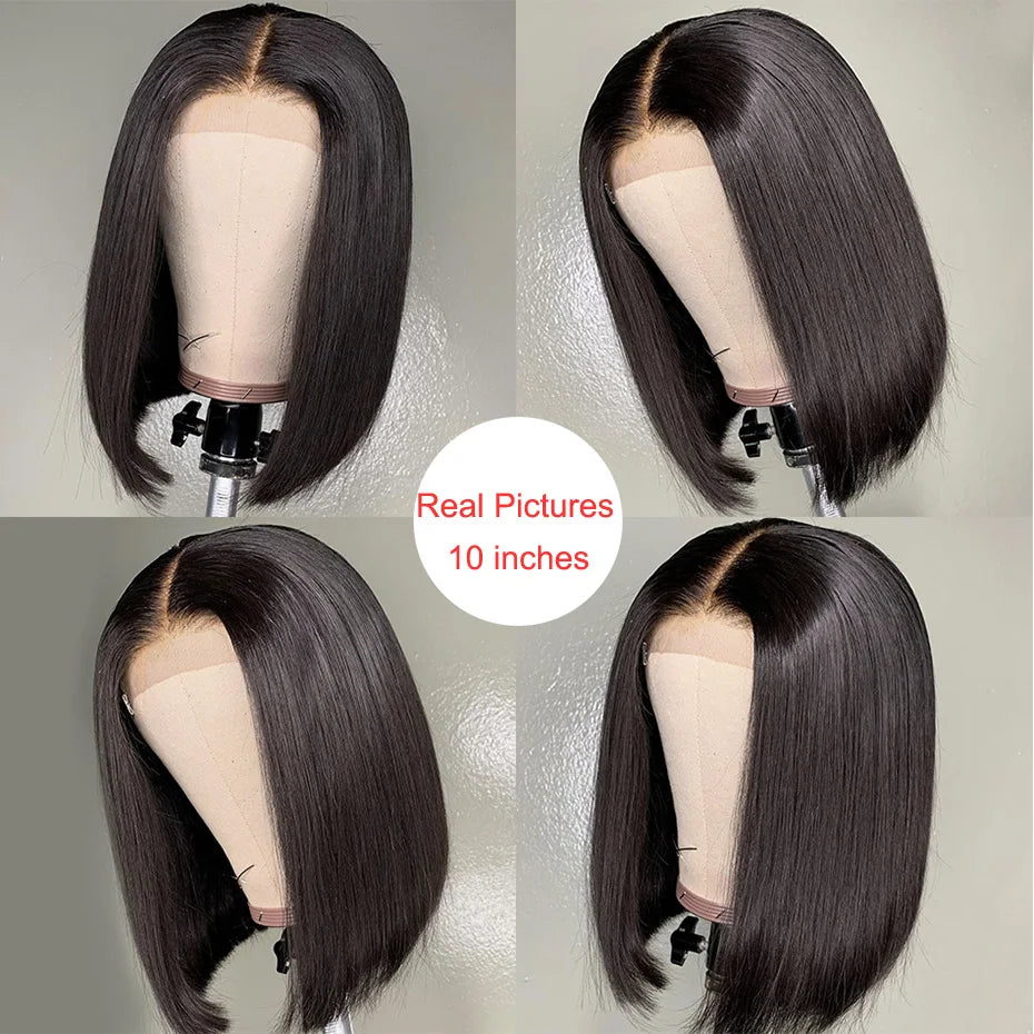 Short Straight Bob Wig Human Hair with Transparent Lace