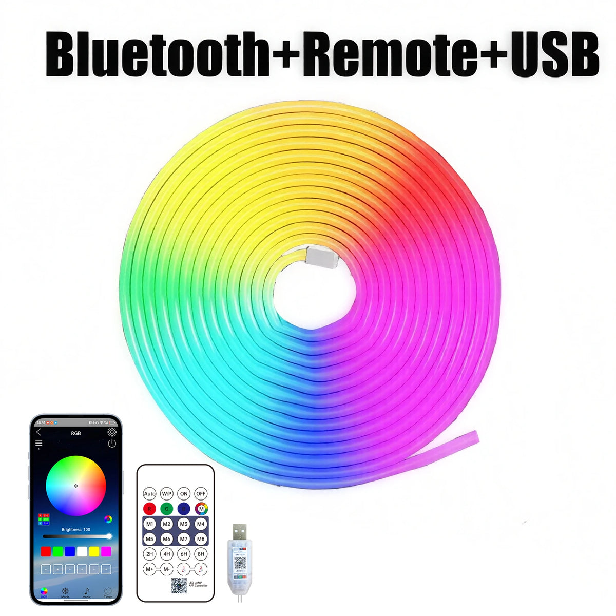 USB RGBIC неонова светлинна лента с приложение и дистанционно управление