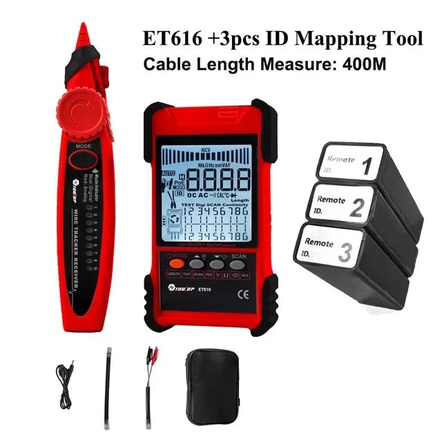 TOOLTOP Network Cable Tester Multimeter Lan Cable Tracking POE Test 400M/600M Length Measure Sensitivity Adjustable Line Tracker 