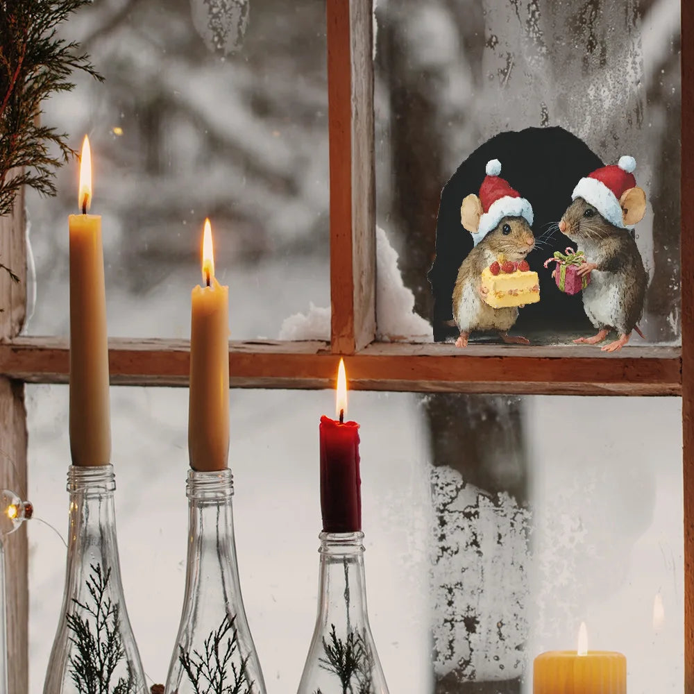 Cute Christmas Small Mouse Wall Stickers Xmas Decoration For Home Noel Navidad Merry Christmas Decor 2025 Happy New Year 2026 