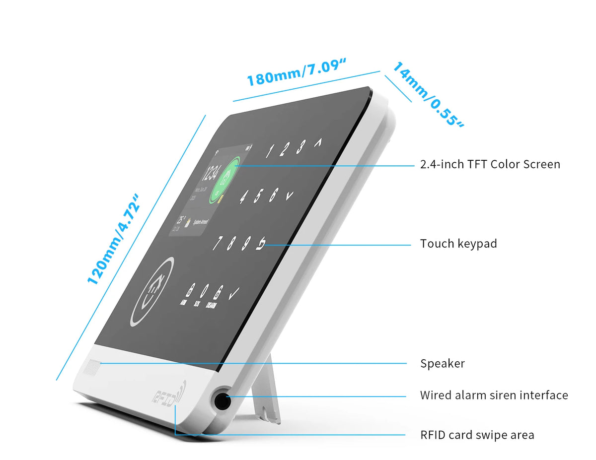 Tuya WiFi GSM Home Security Alarm System Kit, 2.4" Touch Screen RFID Keypad Burglar Alarm with Door Sensor, PIR Motion Detector, Remote Control, Works with Alexa & Google Assistant, App Push/SMS/Call Alert