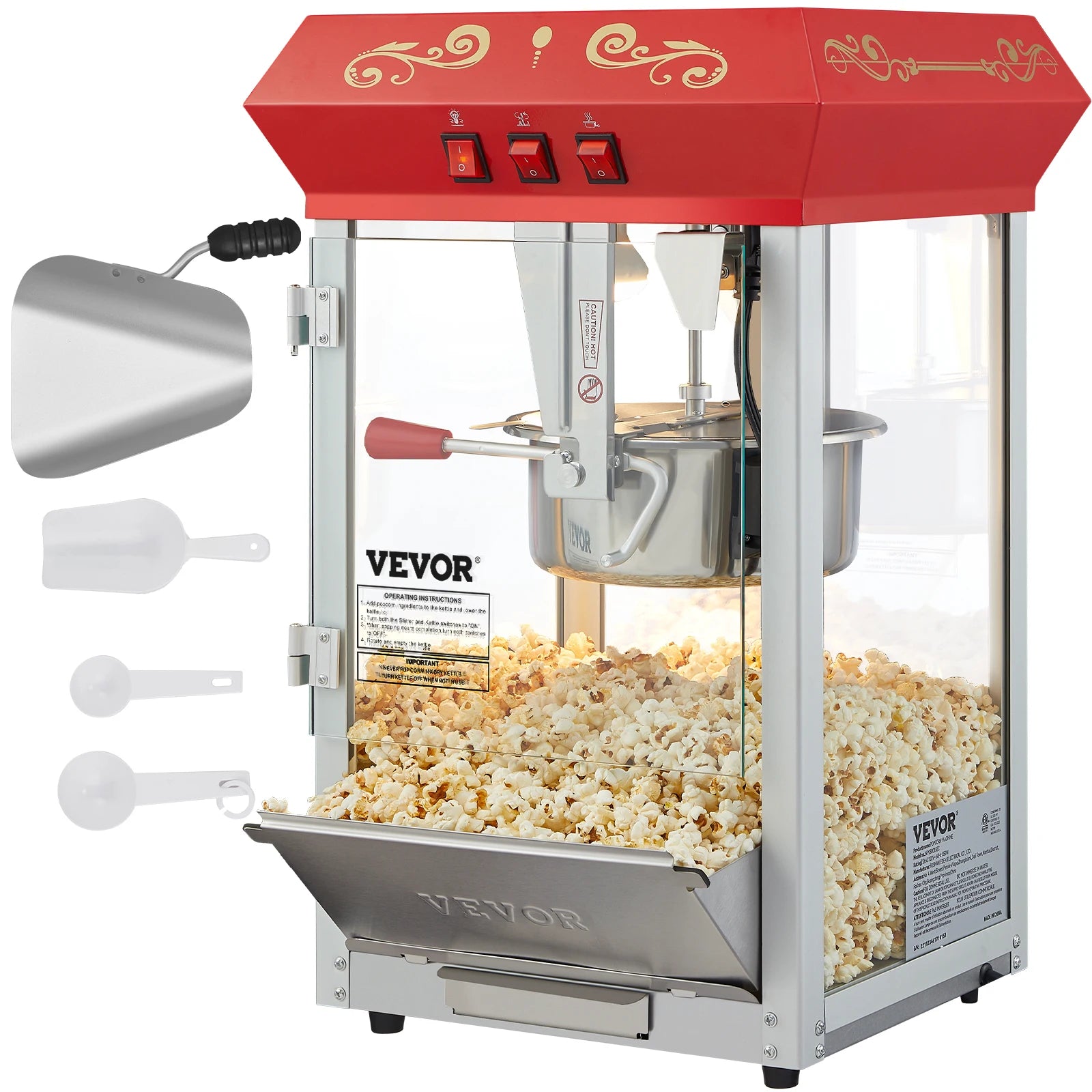 Commercial Electric Popcornmaskin 8/12 Oz Högkapacitet Bänkskiva