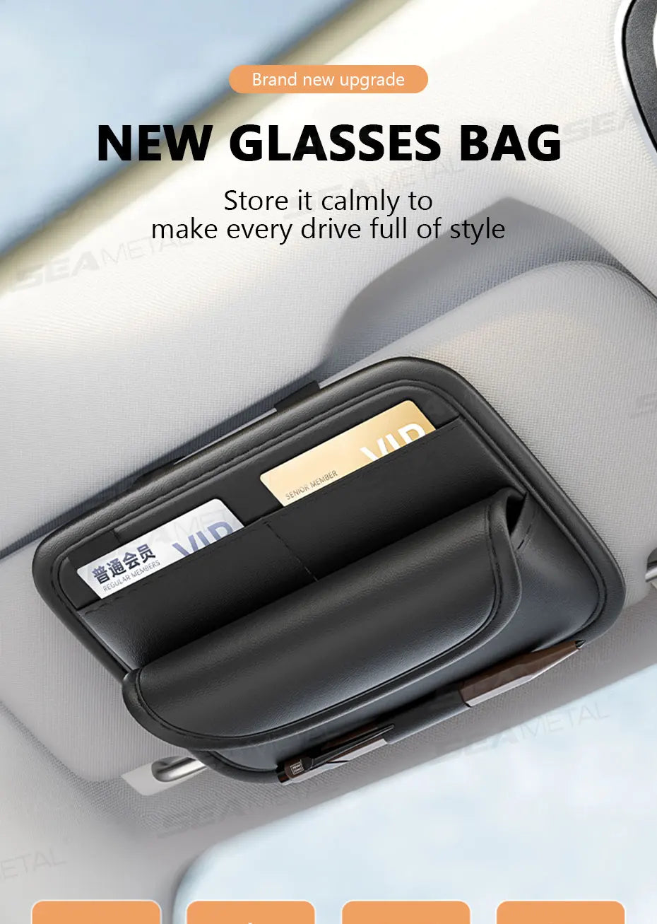 SEAMETAL Luxury Sun Visor Glasses Holder Textured Car Visor Storage Bag Scratch-Free Flannel Inner Sunglasses Case Car Organizer
