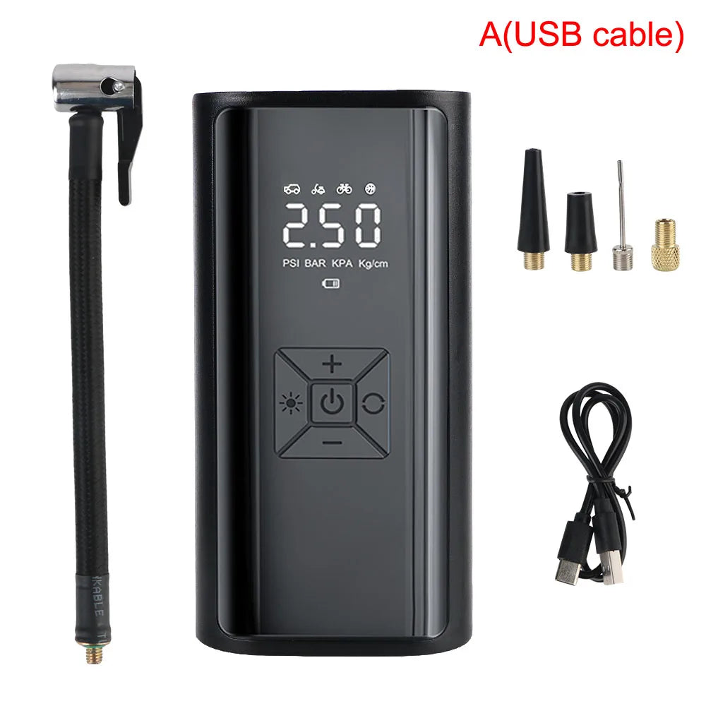 Com ecrã digital LCD com luz LED, medidor de pressão de pneus portátil, compressor de ar inflador de pneus 150PSI 120W, bomba de ar sem fios
