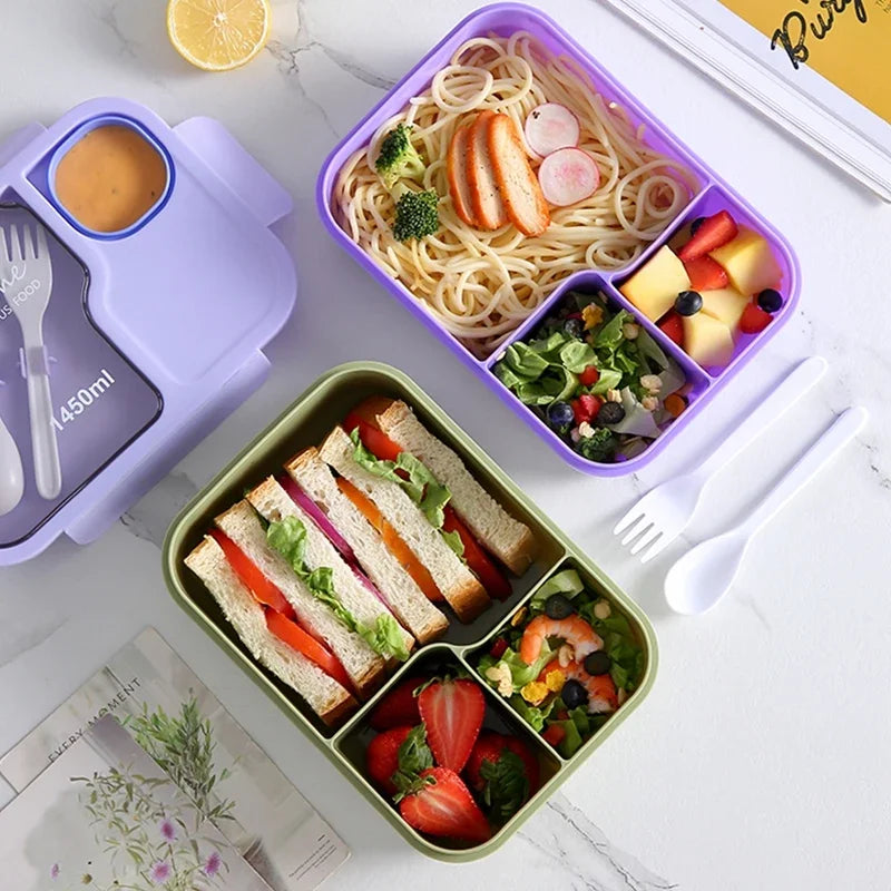 Caixa de almoço bento portátil com garfo e colher