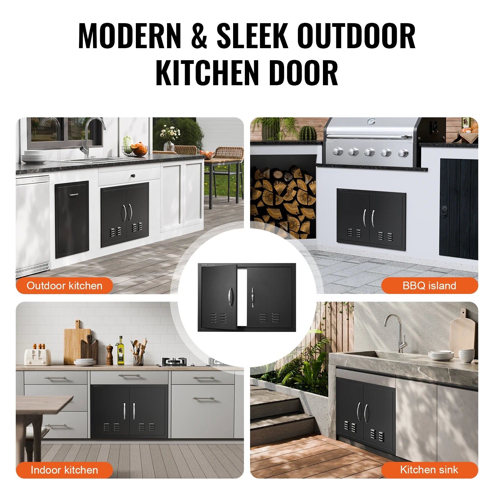 Porte d'accès double en acier inoxydable avec évents pour barbecue de cuisine extérieure