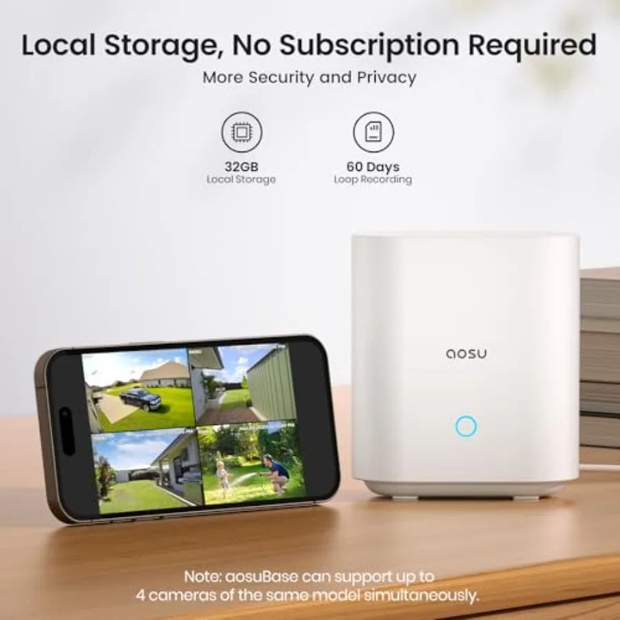Outdoor Wireless Security Camera 4-Cam Kit, 2K Color Night Vision