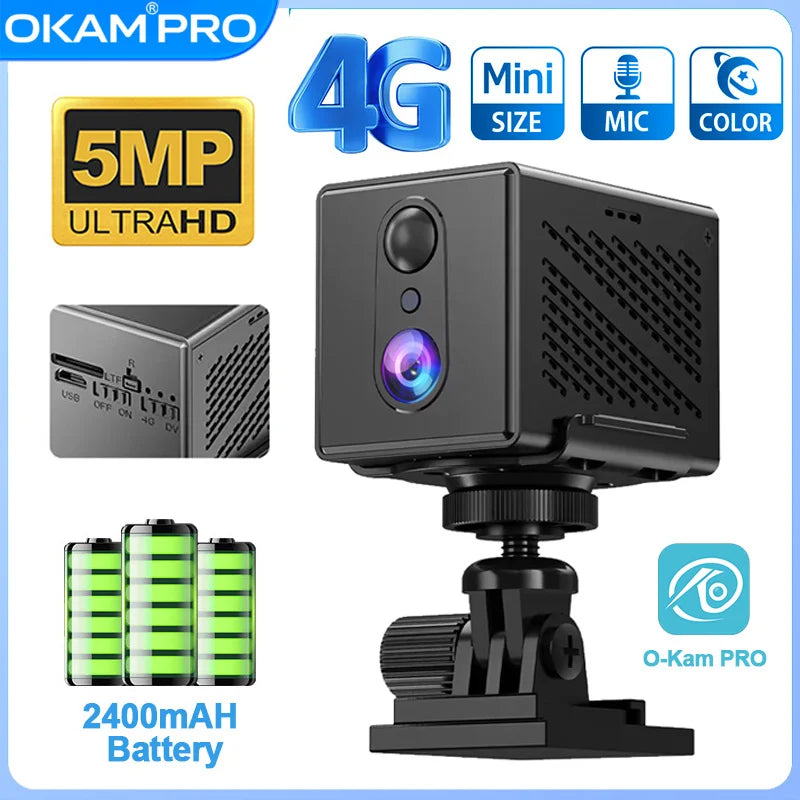 OKAM PRO 4G HD 5MP Wifi Camera Mini Wireless Surveillance Camera 2400mAh Battery Powered PIR Human Detection Security Protection