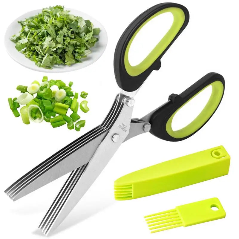 Five-Blade Herb Scissors with Cleaning Accessories