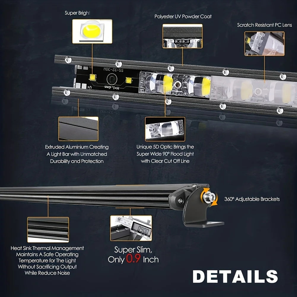 Barra de Luz LED Super Brilhante Offroad 8" 12V 24V Farol Barra LED de Trabalho para Lada Caminhão 4x4 SUV ATV Carro Luz de Nevoeiro para Condução