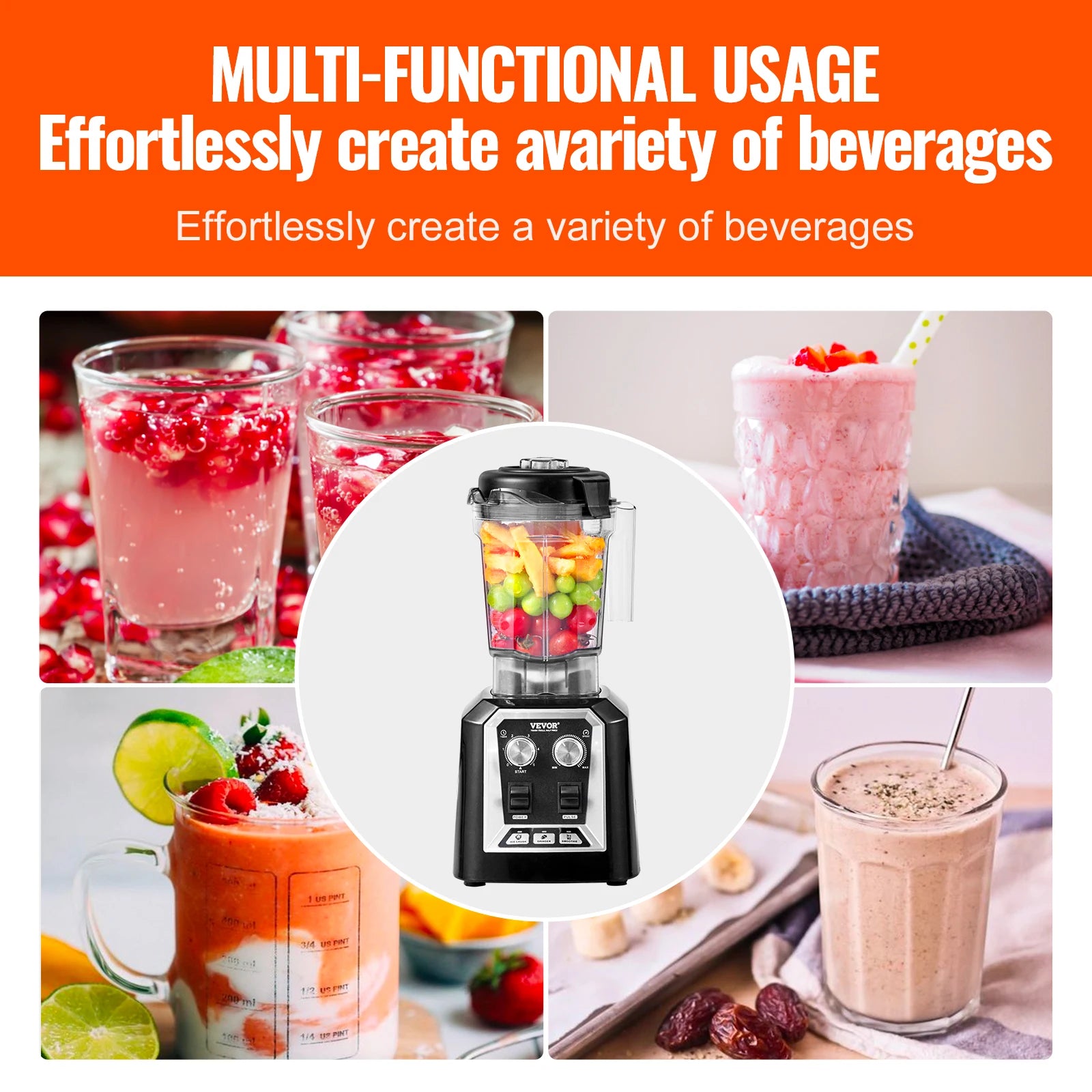 2L Professionel Smoothie Blender 2200W Høj Effekt Bordblender