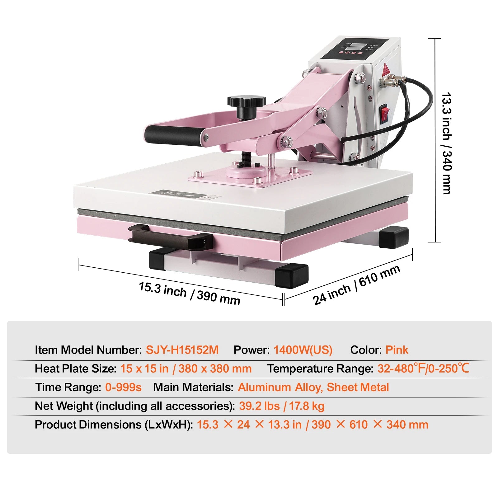 SucceBuy Heat Press 15 x 15 in Heat Press Machine Slide Out Heat Transfer Machine Fast Even Heating 2-Layer Insulation Cotton