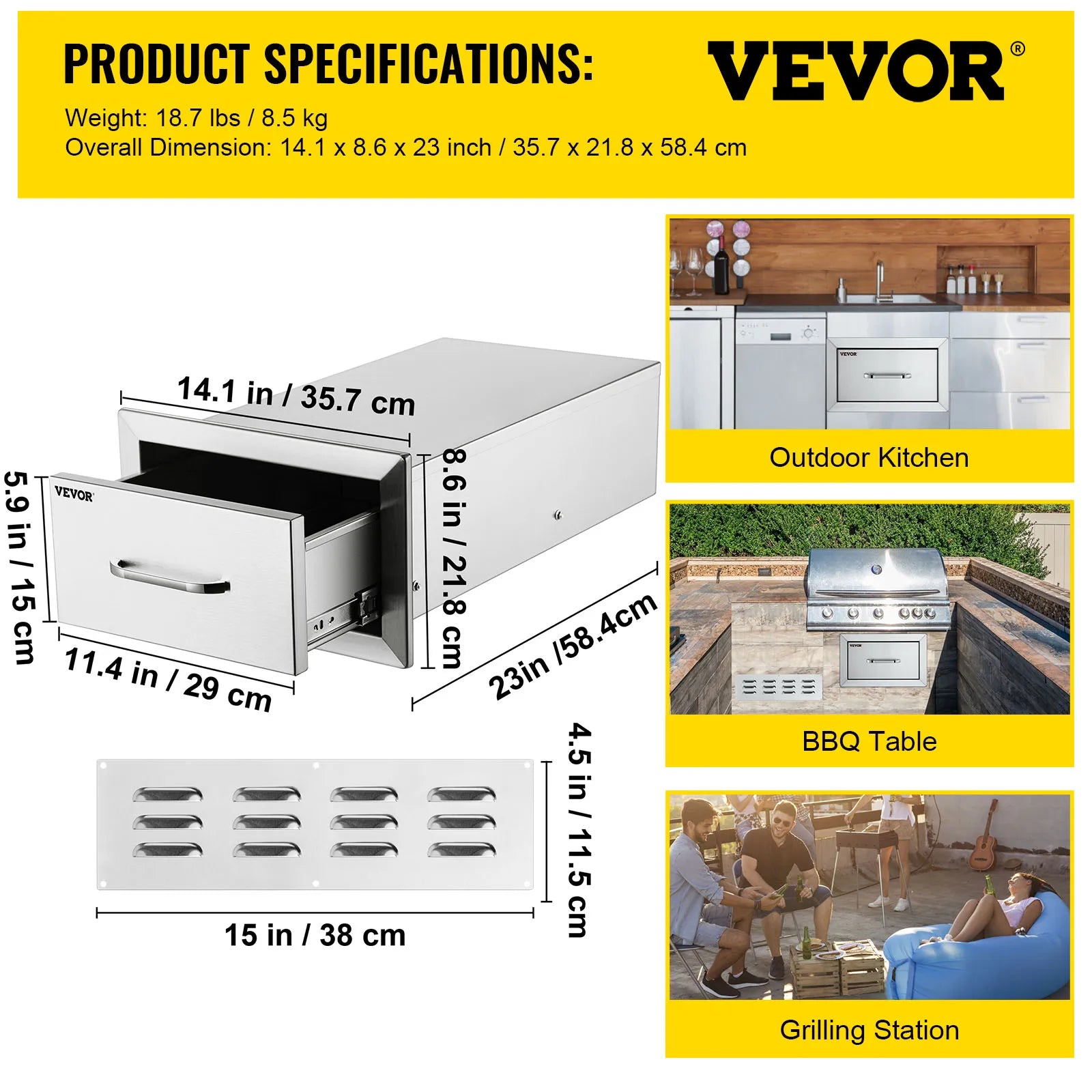 Stainless Steel Outdoor Kitchen Drawers Double Storage BBQ Island