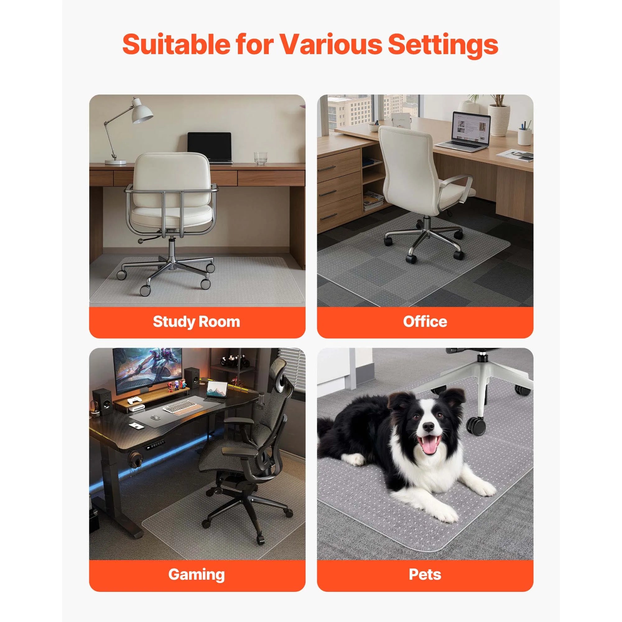 SucceBuy Chair Mat Plastic Floor Protector Rug with Studded Non-Slip & Easy to Clean Smooth Glide Under Desk Rug for Home Office