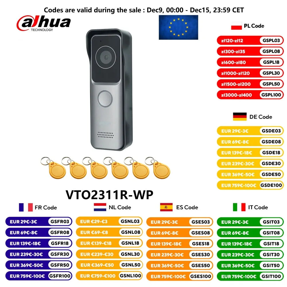 Dahua Multi-language VTO2311R-WP 802.3af PoE IP Villa Wi-Fi Doorbell,Video intercom,IP Door Phone,P2P Cloud,Door Station Spy-shop.com