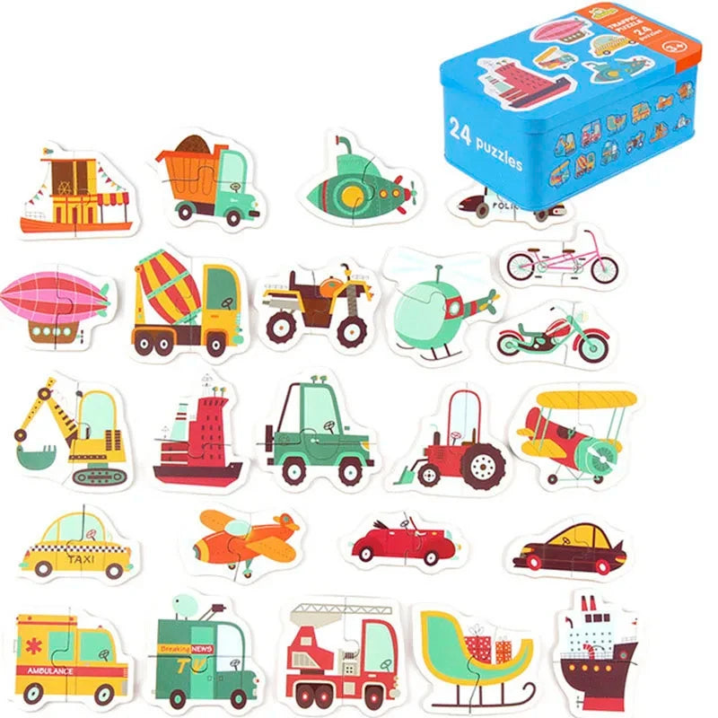 Baby Puzzle Montessori Educational Toys Wood 3D Puzzle Games Iron Box children Puzzles Jigsaw Wooden Puzzles For Kids 2 3 4 Year 