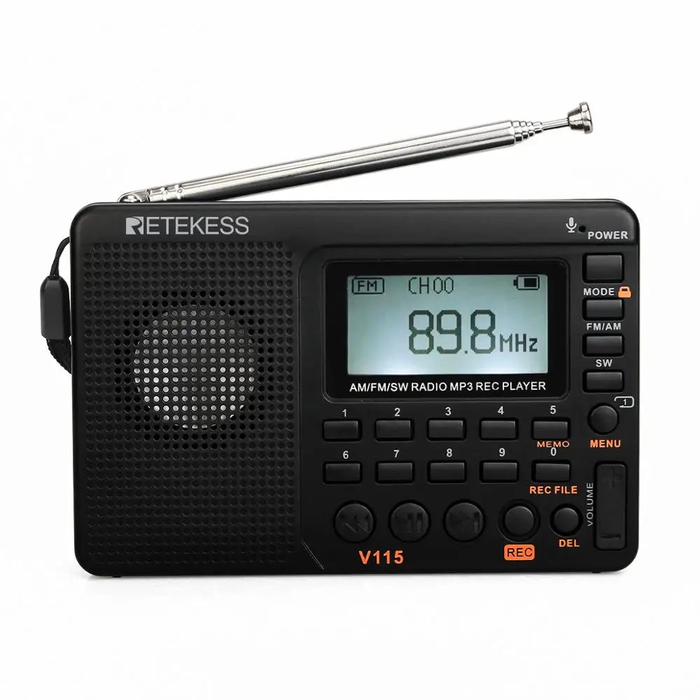 RETEKESS V115 Radio FM AM SW Portable Radios Rechargeable  Radio Batteries multiple bands  USB Recorder Speaker for Elders TX32 