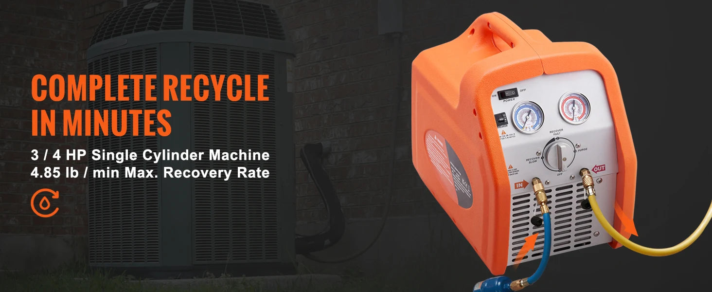 Machine de récupération de réfrigérant 3/4 à 1 HP Unité de récupération HVAC AC