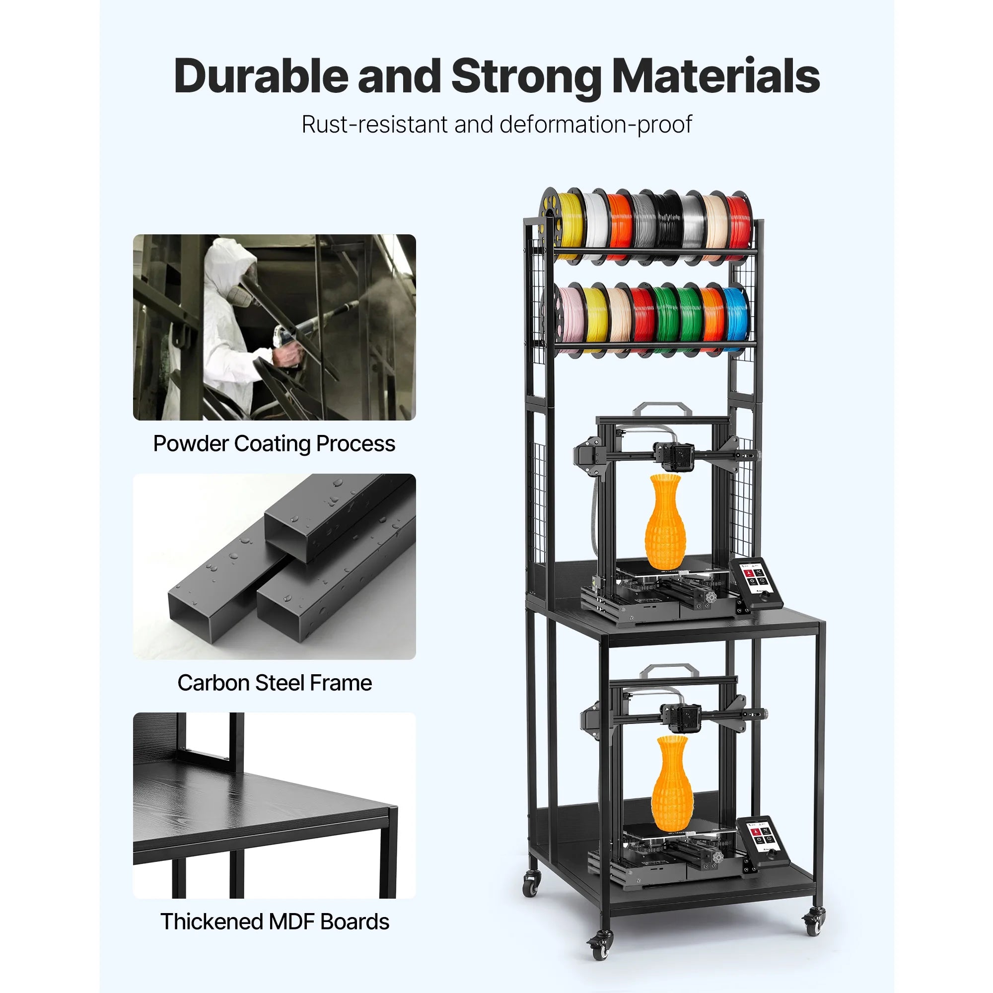 4-Tier 3D Printer Filament Storage Rack with Wheels & Stand