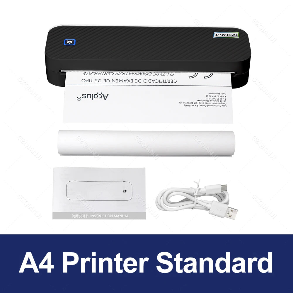 Portable A4 Thermal Printer Bluetooth Photos PDF Document Printing Machine Folded Rolls Paper For Office Work Home School Travel 
