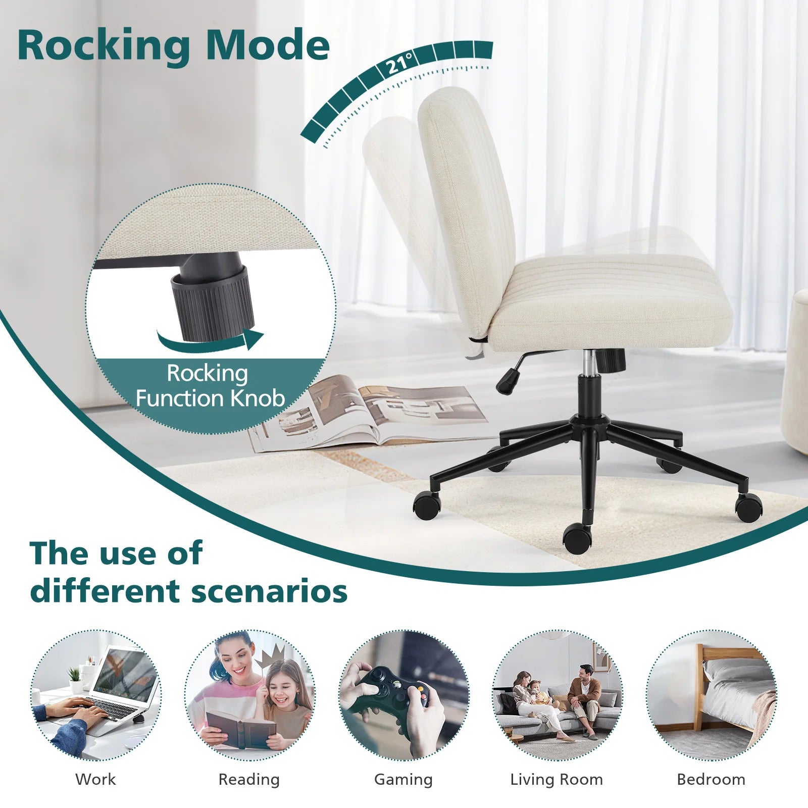 Wide Cross Legged Office Chair Armless Swivel Adjustable Desk Chair