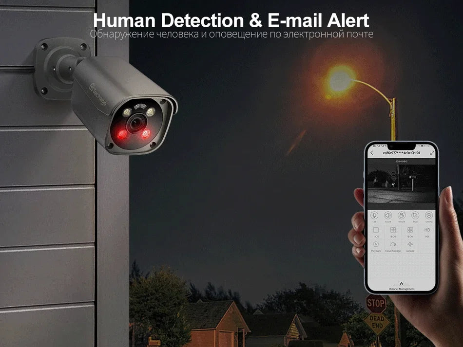 Techage 8MP 5MP 4MP 4K PoE IP Caméra H.265 Détection humaine AI Audio bidirectionnel Extérieur CCTV Surveillance ONVIF XMEYE