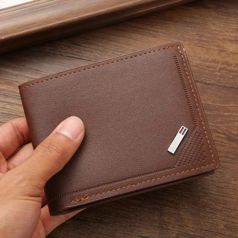 Men's leather short wallet thin wallet foldable minimalist soft leather wallet 