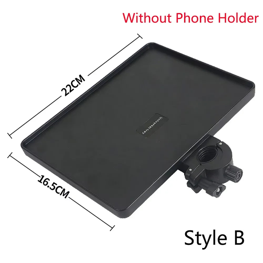 Tabuleiro para suporte de microfone com fixação por grampo e suporte de telemóvel