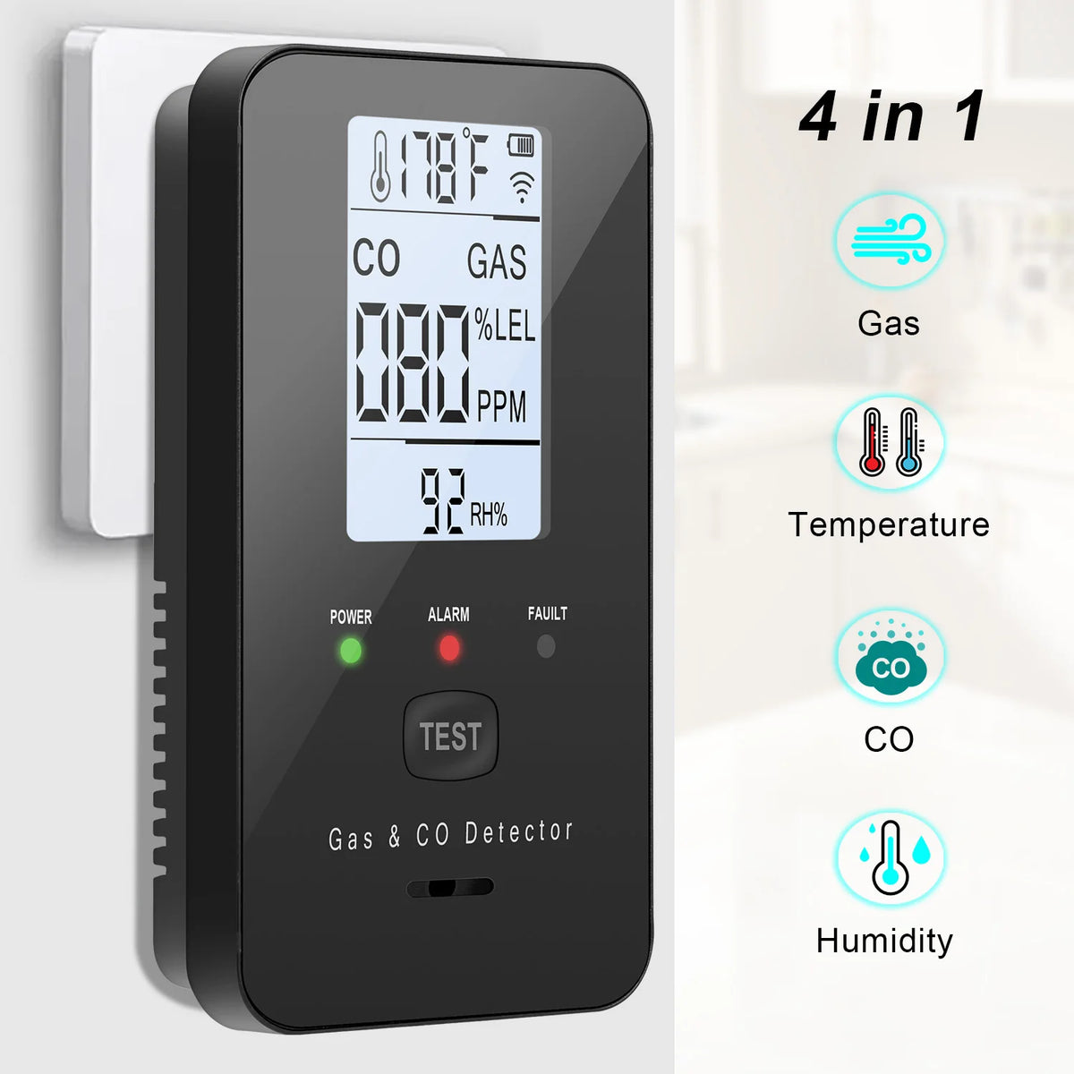 Detector de scurgeri de gaz natural și detectoare de monoxid de carbon, cu detector de gaz natural, propan, CO și scurgeri de gaz, detector de temperatură