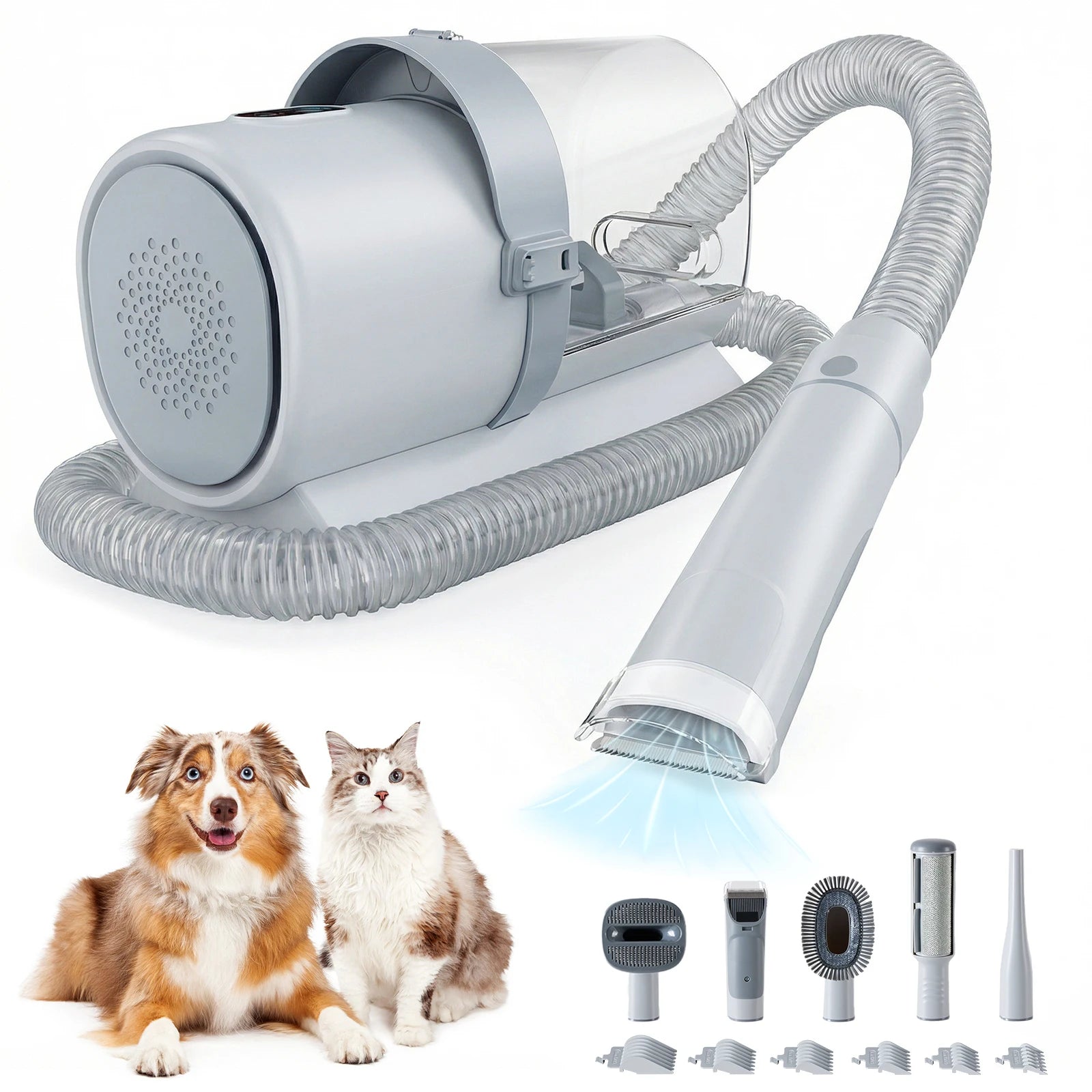 2.5L Pet Grooming Vacuum Kit with 5 Tools & Low Noise Clippers