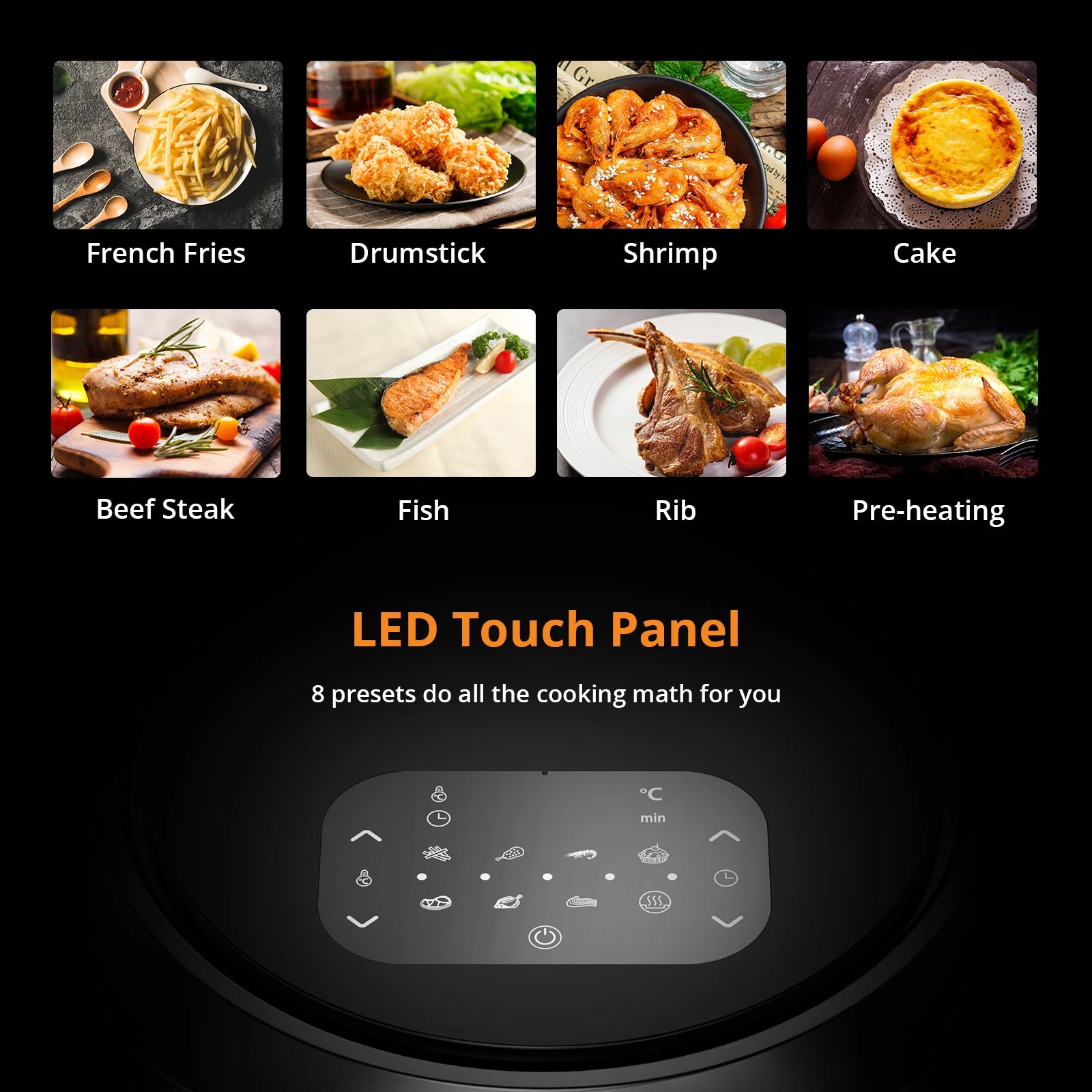 8 QT légsütő olaj nélküli főző, nézőablakkal és digitális előbeállításokkal