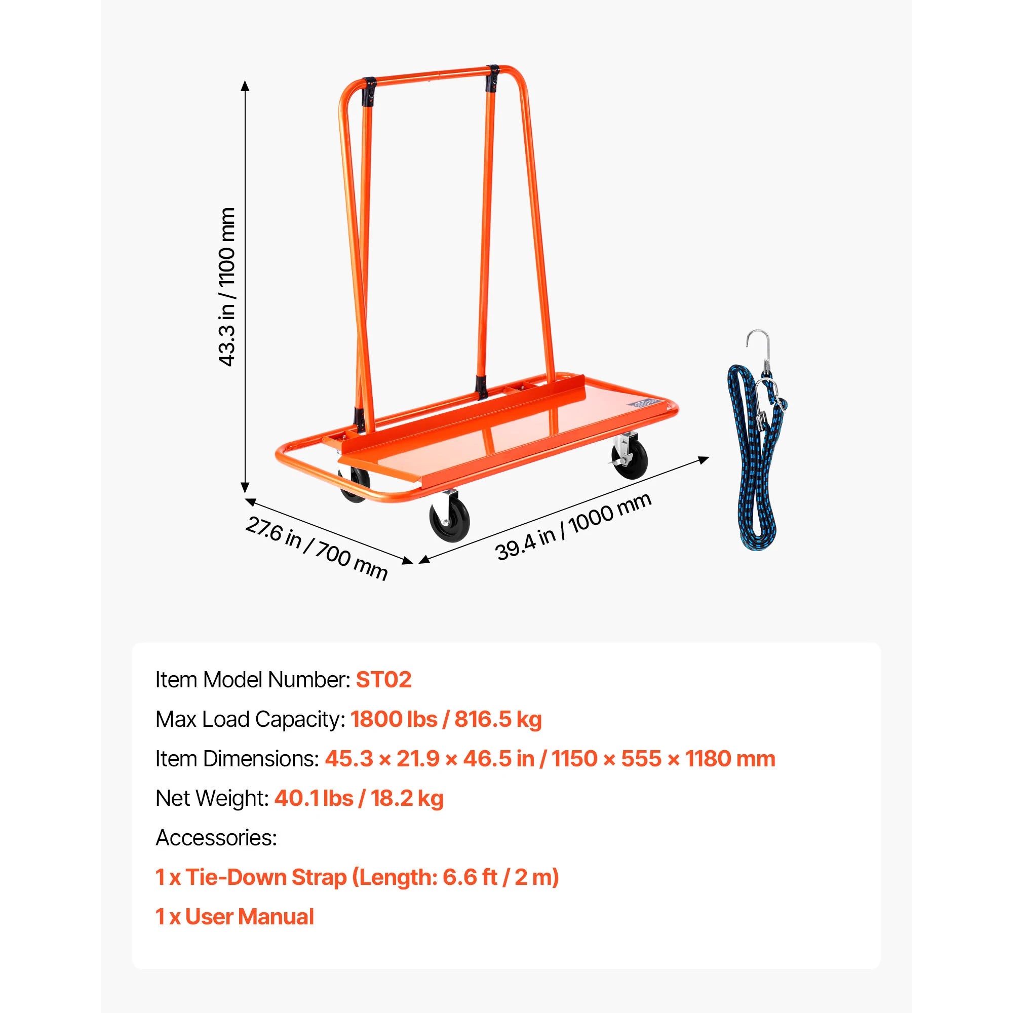 Nehéz teherbírású gipszkarton kocsi 1800 lb acél panel szállító görgőkkel