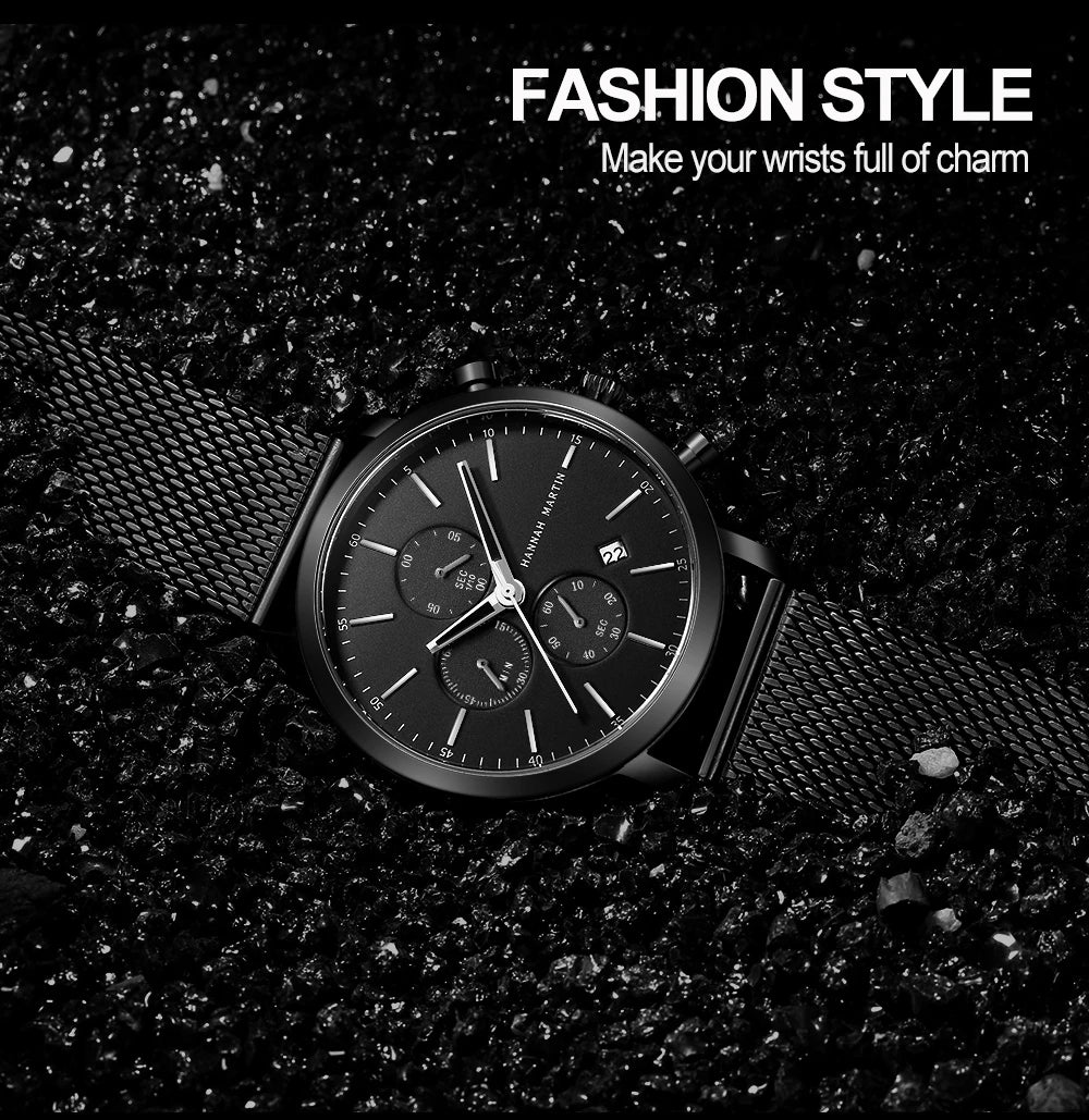 Hannah Martin Men's Stainless Steel Business Sports Quartz Watch