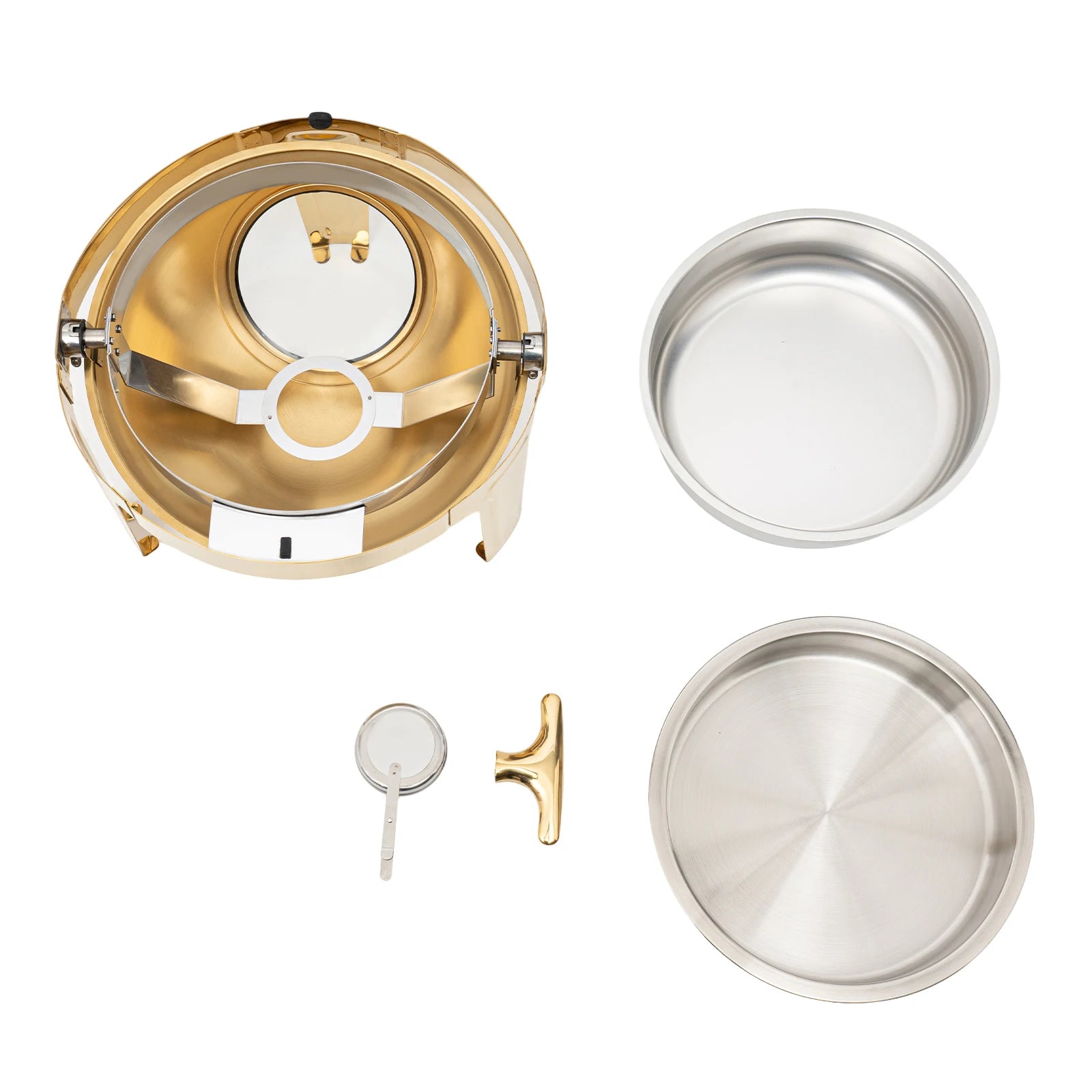 Gold Round Roll Top Chafing Dish 6L Stainless Steel Buffet Warmer with Visual Lid