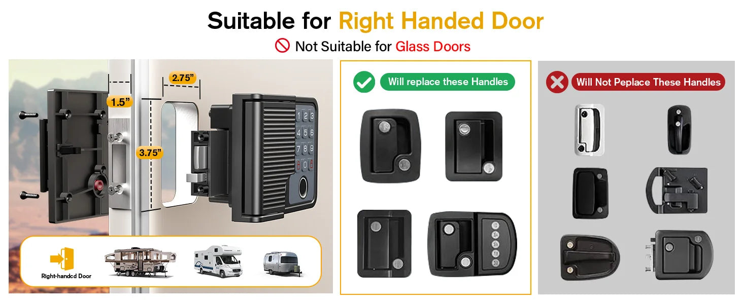 Smart RV Door Lock with Fingerprint, Keypad Remote & Weatherproof Metal