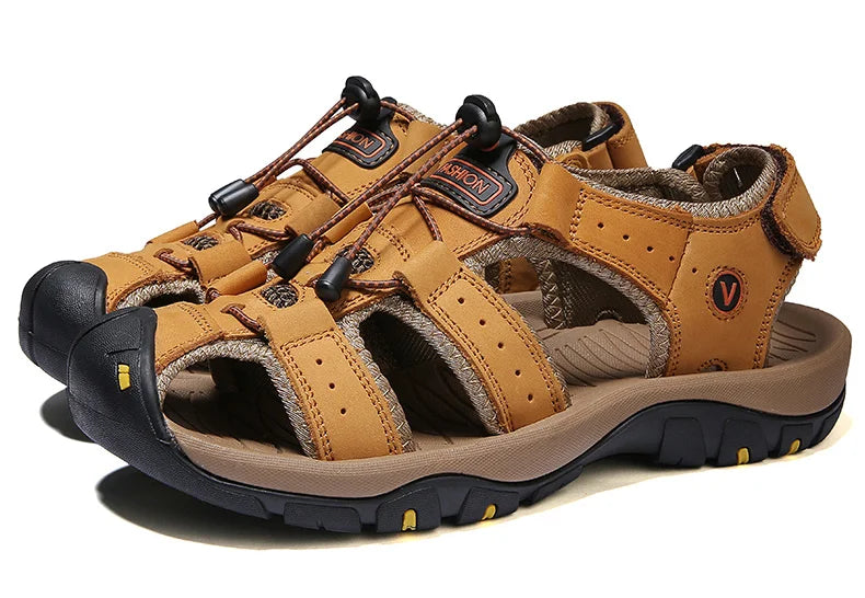 Summer Men Sandals Leather Mens Casual Shoes Breathable Outdoor Sandals for Men Beach Shoes Slippers Fashion Roman Shoes 