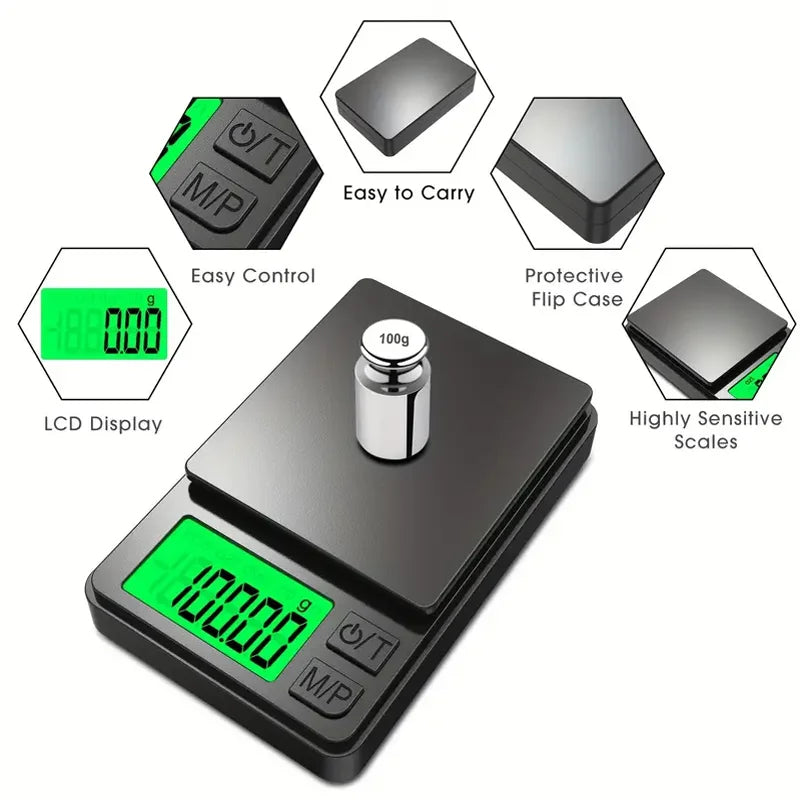 Precision Pocket Scale 1000g X 0.1g - Digital Gram, Food, Jewelry, Ounces/Grains Scale with Backlit LCD - Mini Scale for Travel 