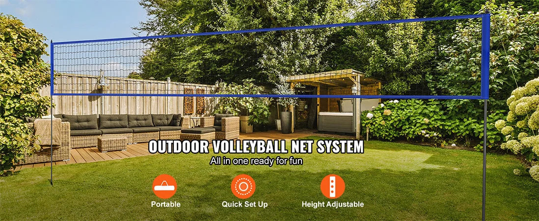 SucceBuy Outdoor Volleyball Net System Adjustable Height Steel Poles with PVC Volleyball Pump Carrying Bag for Beach Lawn