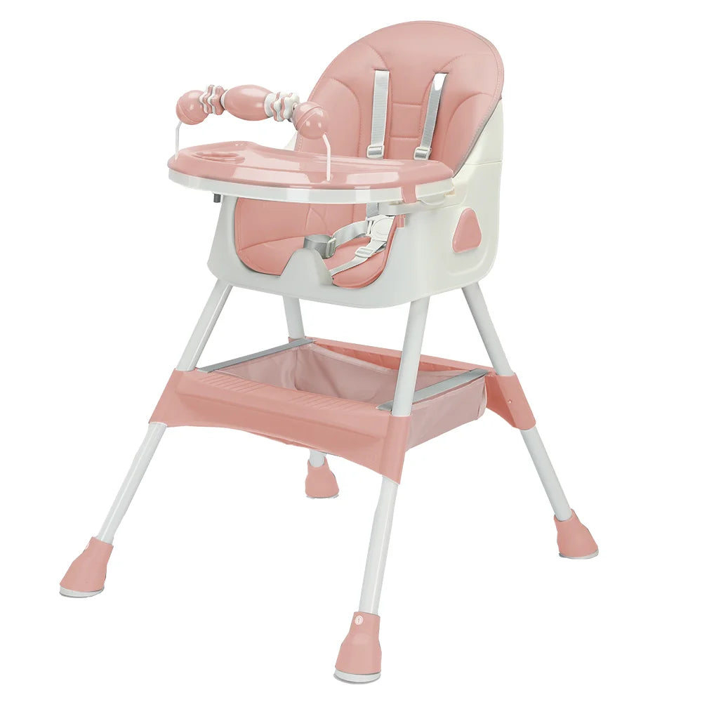 Foldable Baby High Chair with Tray and Toy Rack