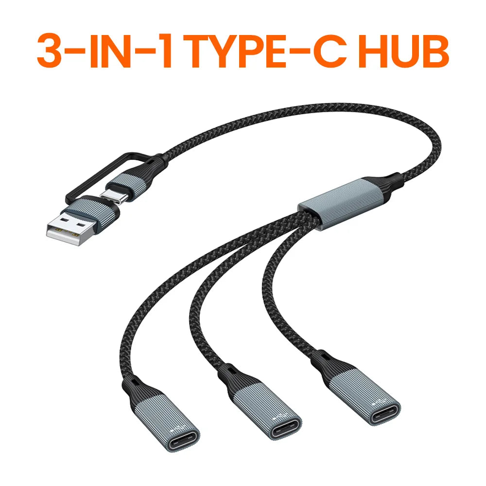 USB-keskitinkaapeli, jossa on 2 tai 3 USB-C-liitäntää