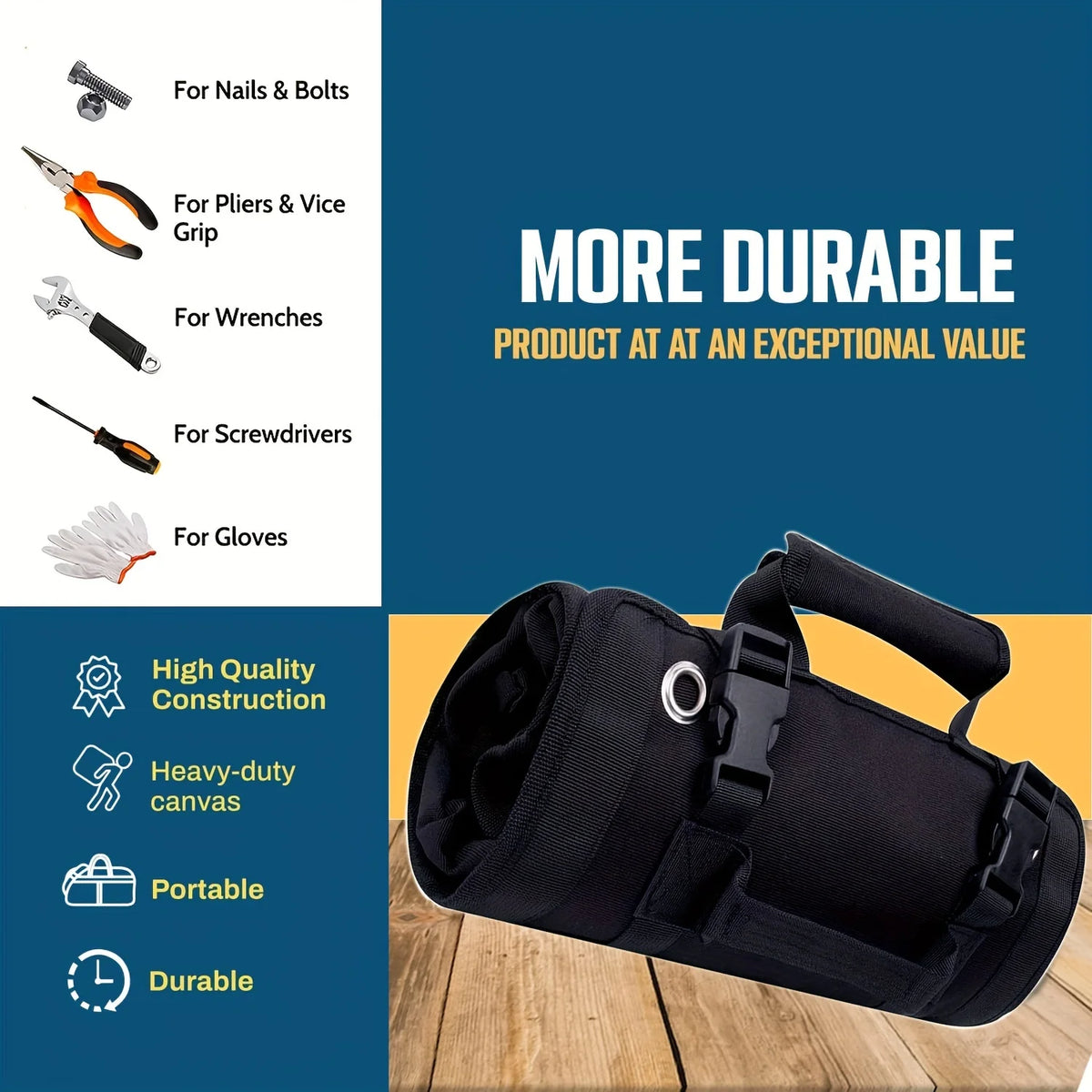 Roll-Up Tool Bag with Detachable Pouches
